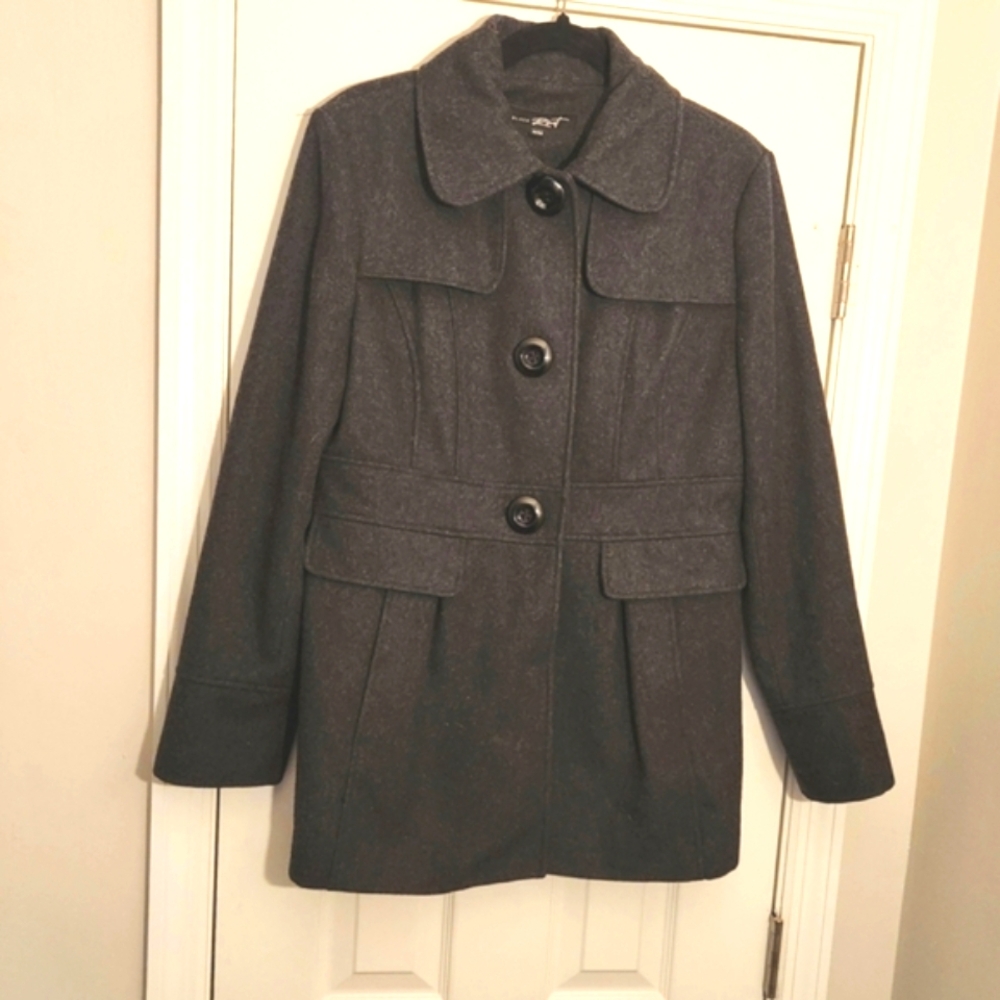 Black Rivet Wool Blend Dark Gray Pea Coat Womens Size Medium